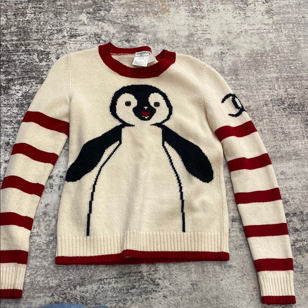 CHANEL 2007 FALL PENGUIN INTARSIA SWEATER KNIT 🤍🖤❤️